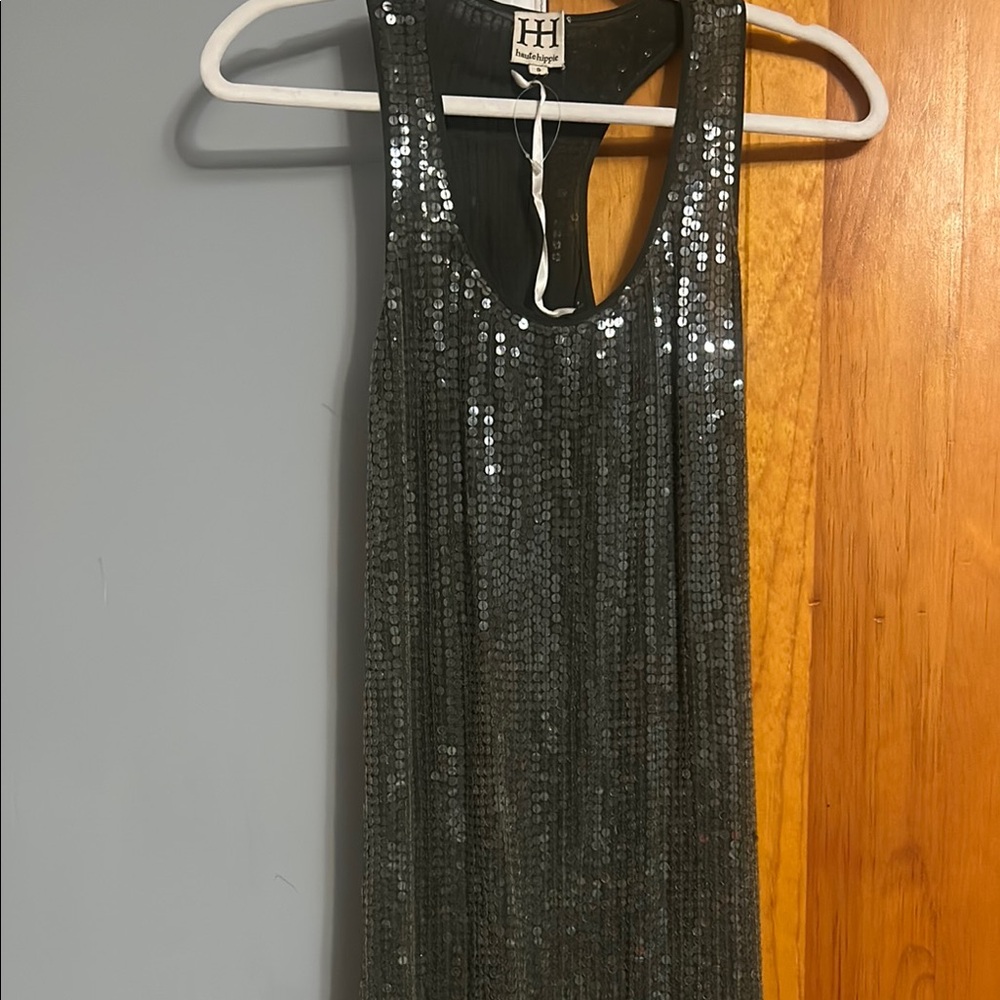 Haute Hippie Black Sequin Halter Cocktail Dress